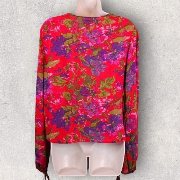 UO Georgie Surplice Blouse Floral Long Sleeve in Pinks Size Large - Picture 6 of 15